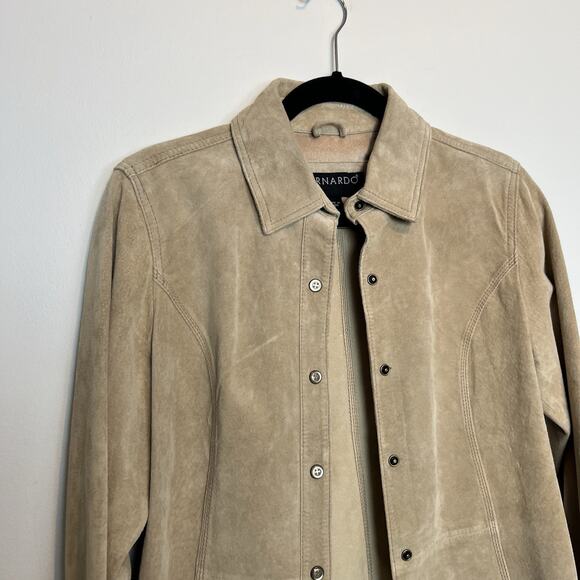 Vintage Bernardo tan 100% genuine suede leather jacket snap button sz 6 western - Picture 3 of 11